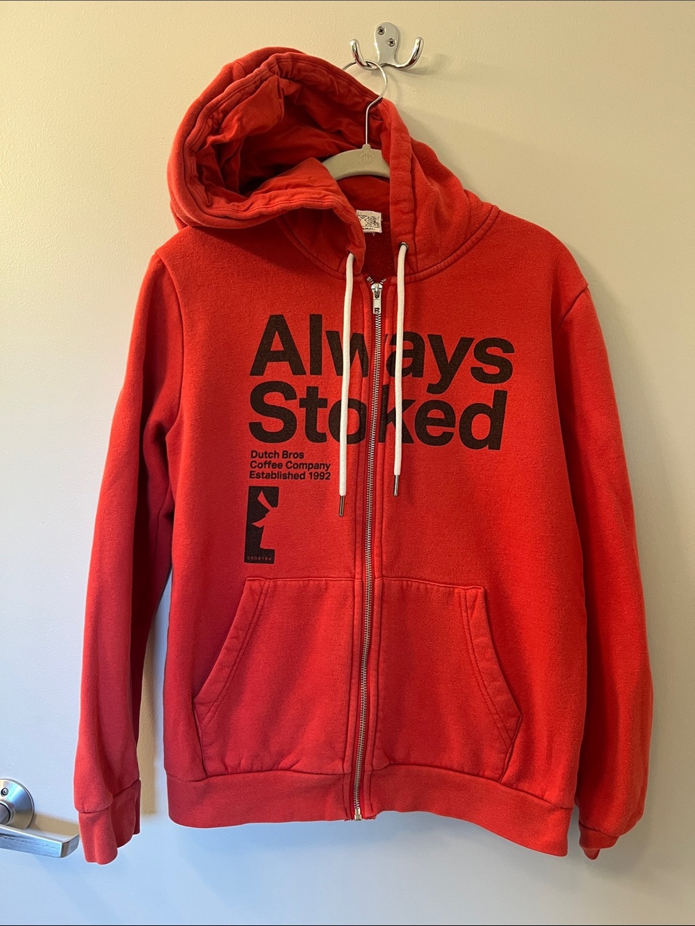 Dutch Bros Red "Always Stoked" Zip Hoodie